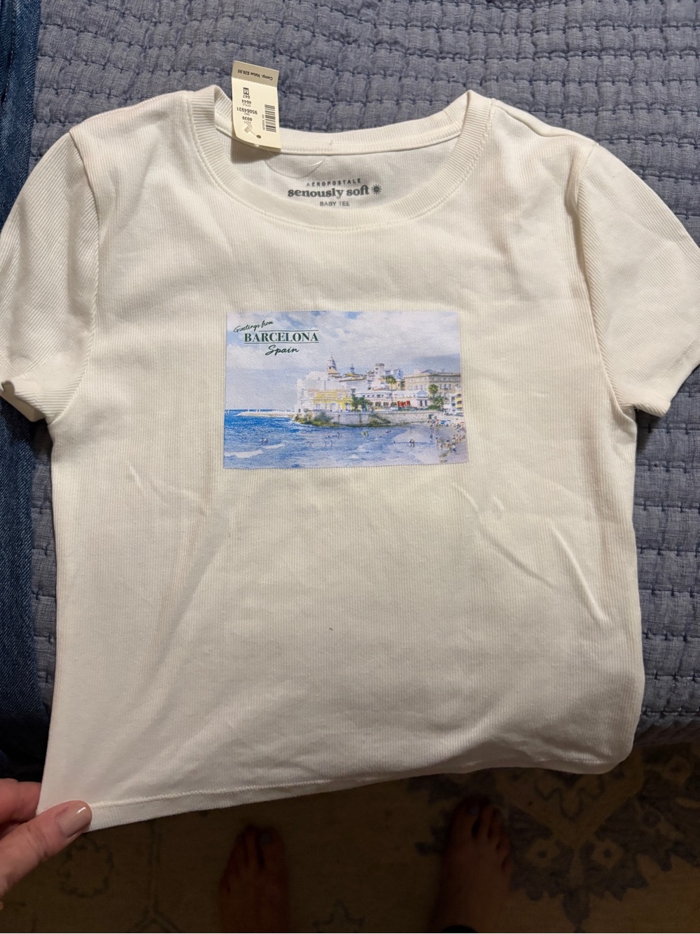 Aeropostale White Barcelona Graphic Short Sleeve Tee
